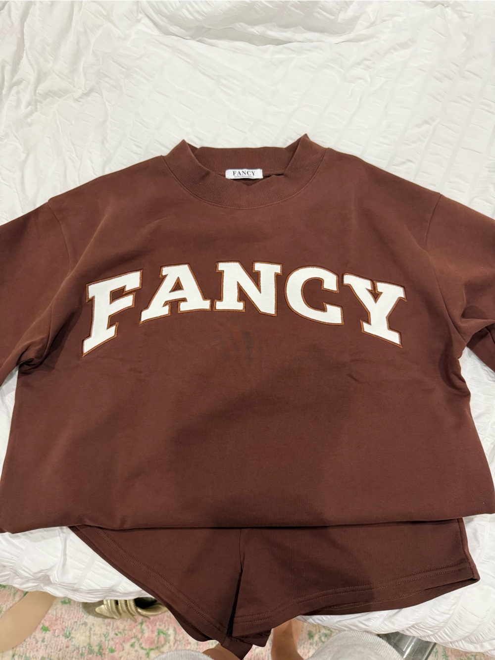 Fancy Shortsleeve Mockneck Set in Coconut